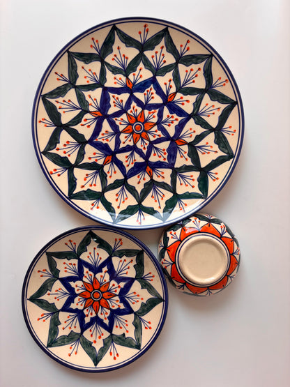 Hand-Painted Floral Burst Ceramic Dinner Set( Set of 3)