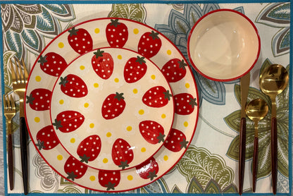 Strawberry Hand-Painted Dinner Set – 3 Pcs