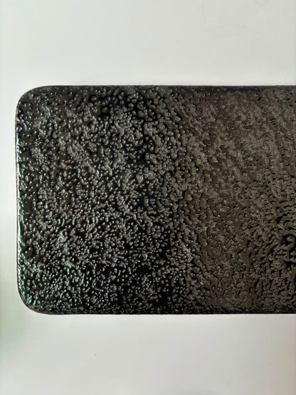 Premium Textured Black Ceramic Sushi Serving Platter with Dip Bowl